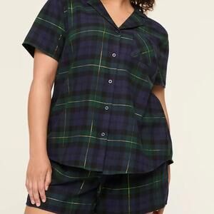 CACIQUE Tartan PJ Pajama SET Flannel 18 20 Shorts LIKE NEW Metallic XXL NWOT